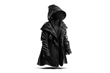 black raincoat is isolated on a white background. AI generation