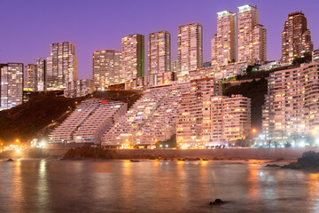 Skyline of buildings at the coastal city of Reñaca at Valparaiso Region, Chile