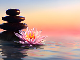Obraz na płótnie Canvas zen stones and flower