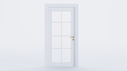 3D render of white closed door isolated on white background