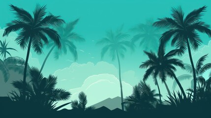 Obraz na płótnie Canvas Sunset with palm trees, nature, beach, illustration, vector