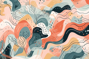 Seamless pattern with watercolor spots and abstract shapes. Hand drawn illustration