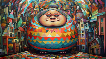 Fototapeta premium Fat man colored mosaic (Generated Ai)