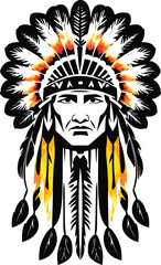 Colour Full Native American Indian Head Vector