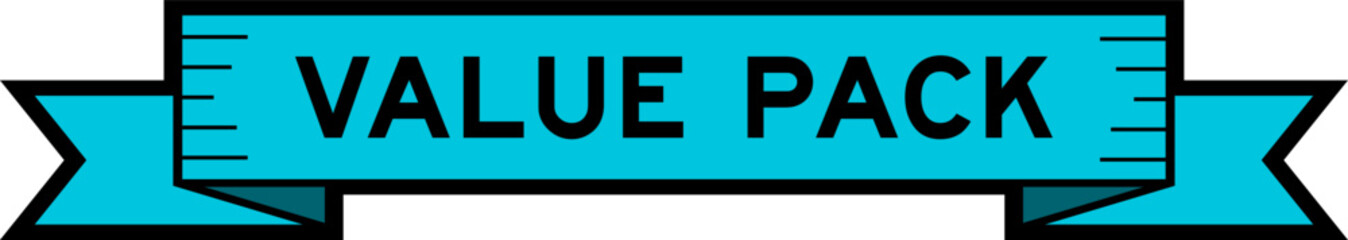 Ribbon label banner with word value pack in blue color on white background