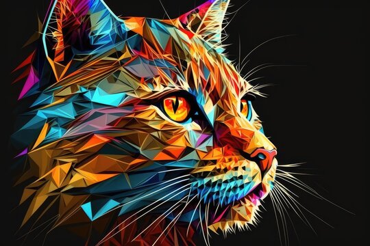 Abstract colorful polygon cat. ai generative