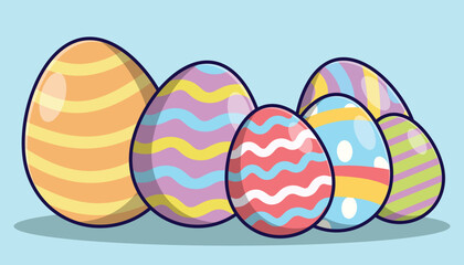 collection of various and colorful set of egg objects to welcome Easter, and designed in a cartoon style