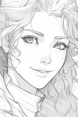 A sketch of a girl with long hair and a big smile. Generative ai