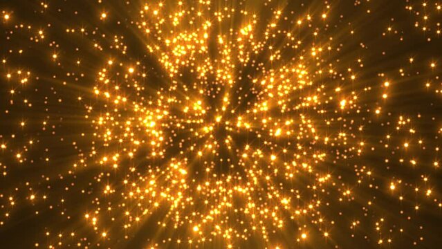 Abstract background with golden glittering particles in motion 4K