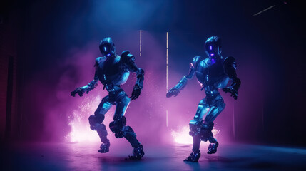 Obraz na płótnie Canvas Robots dance at a nightclub. AI generated