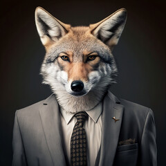 coyote in the bussiness suit profesional - obrazy, fototapety, plakaty