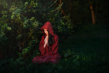 Prayer and awe, the girl meditates