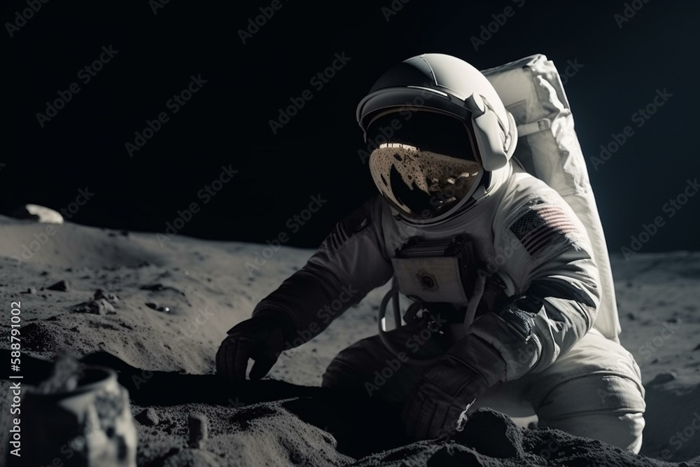 Poster an astronaut collecting samples on the moon, bokeh generative ai