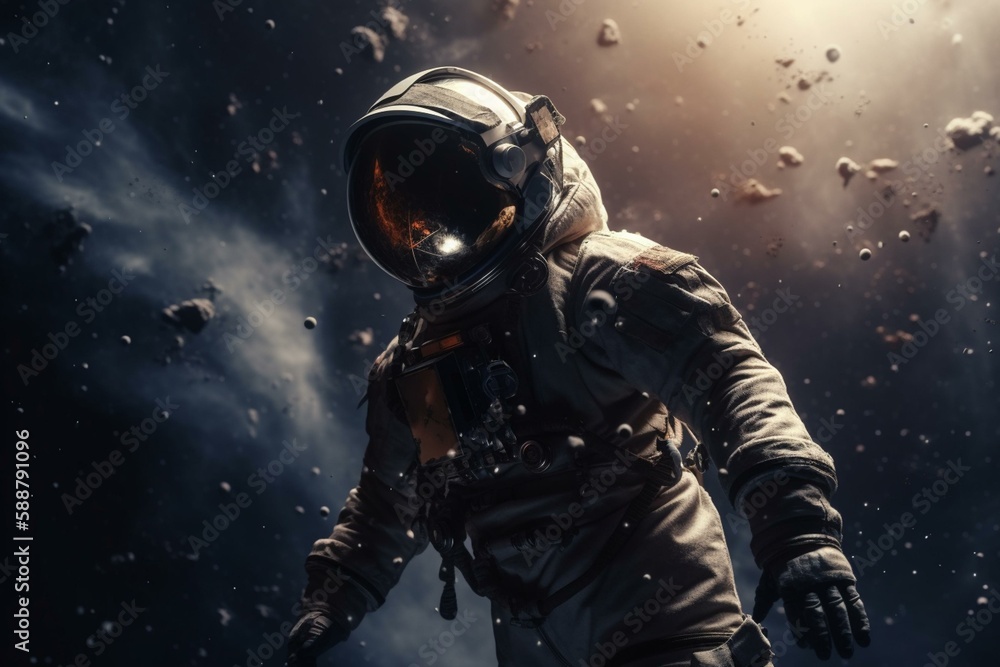 Poster an astronaut exploring a deep space nebula generative ai