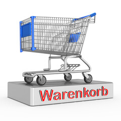 3d Einkaufswagen, Online Shop mit Sockel Warenkorb, Hintergrund transparent, freigestellt