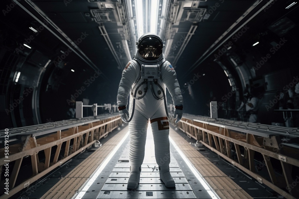 Poster an astronaut standing on a platform, ready for launch generative ai