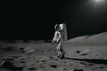 An astronaut standing on the edge of a crater on the moon Generative AI