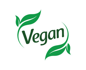 stylish vegan logo icon with 2 leaves