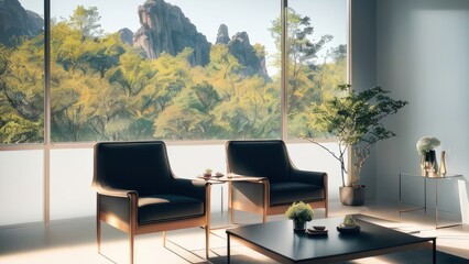  House minimalist interior with modern furniture design concept. Generative AI