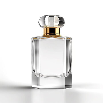 Perfume Bottle With Attractive Design Without Brand Isolated In White Background. Empty Bottle Without Perfume Liquid In It. This Bottle Comes With A Spray Nozzle And Cap.