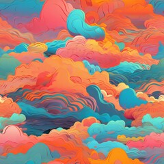 Naklejka na ściany i meble Seamless pattern of magnificent and realistic calming clouds, in beautiful colors that are welcoming, sunny, and bright. AI generation