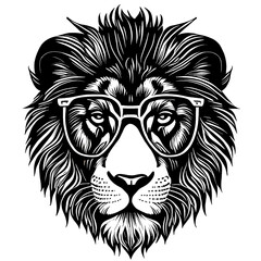 Sketch of a lion tattoo with glasses. A lion's head in an ornament.