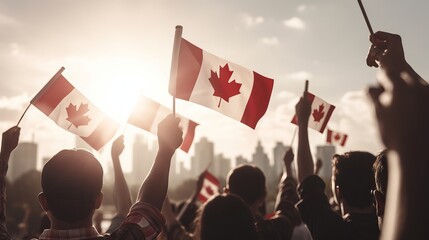 July 1st - Happy Canada day illustration of People with Canada flag, Generative ai