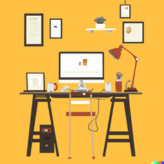 illustration of desk with computer