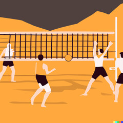 people running on the beach volleyball