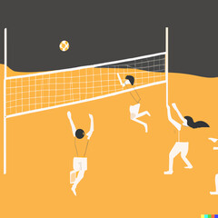 Illustration of people playing beach volleyball