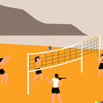 Illustration of people playing beach volleyball