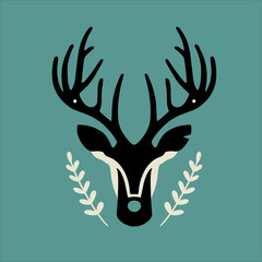 north deer head with horns silhouette logo image icon stallion,horn symbol,  print, poster, drawn, draw, drawing vector coorful art line, web design, retro style