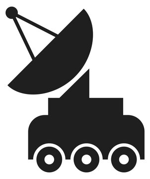 Planet rover with antenna. Space exploration vehicle black icon