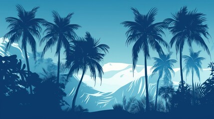 Fototapeta na wymiar Sunset with palm trees, beach, nature, illustration, vector