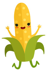 Cheerful corn ear mascot. Cartoon maize character