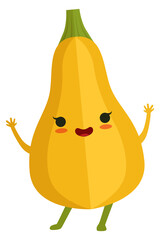 Funny face squash character. Cartoon smiling vegetable