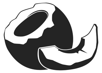 Coconut half cut black icon. Tropical raw nut