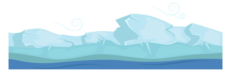 Frozen water surface. Cartoon ice ocean waves