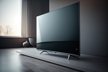 Tv in the room on the furniture, Led Tv. Television, sometimes also called television, is an electronic system for instantly reproducing images and audio. Modern television with many technologies.
