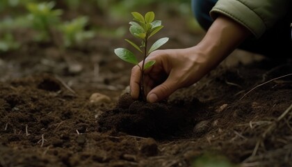 A person planting trees or flowers, contributing to the global effort to reforest and restore natural habitats. Generative AI