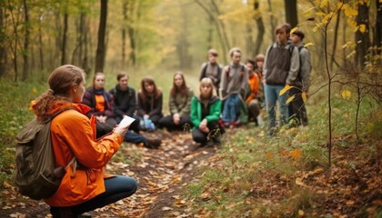 A person educating others about environmental conservation, such as giving a talk or leading a workshop. Generative AI
