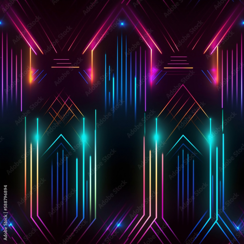 Wall mural **tiled** noen light pattern, created with generative ai