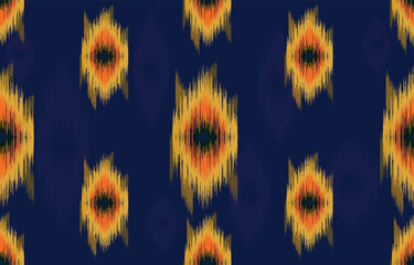 dark blue and orange fabric ikat seamless pattern geometric ethnic traditional embroidery style.Design for background,carpet,mat,sarong,clothing,Vector illustration.