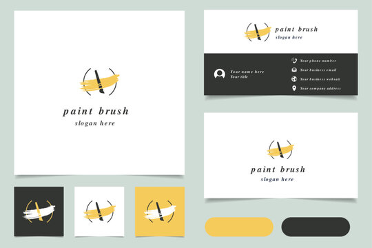 Paintbrush logo design with editable slogan. Branding book and business card template.
