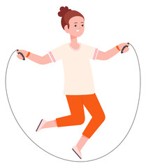 Happy girl jumping on skipping rope. Active child