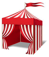 Circus tent realistic mockup. Red white stripe stand