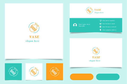 Vase logo design with editable slogan. Branding book and business card template.