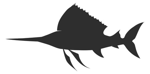Marlin fish black silhouette. Underwater fauna icon