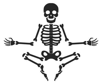 Calm skeleton in lotus pose. Funny yoga character