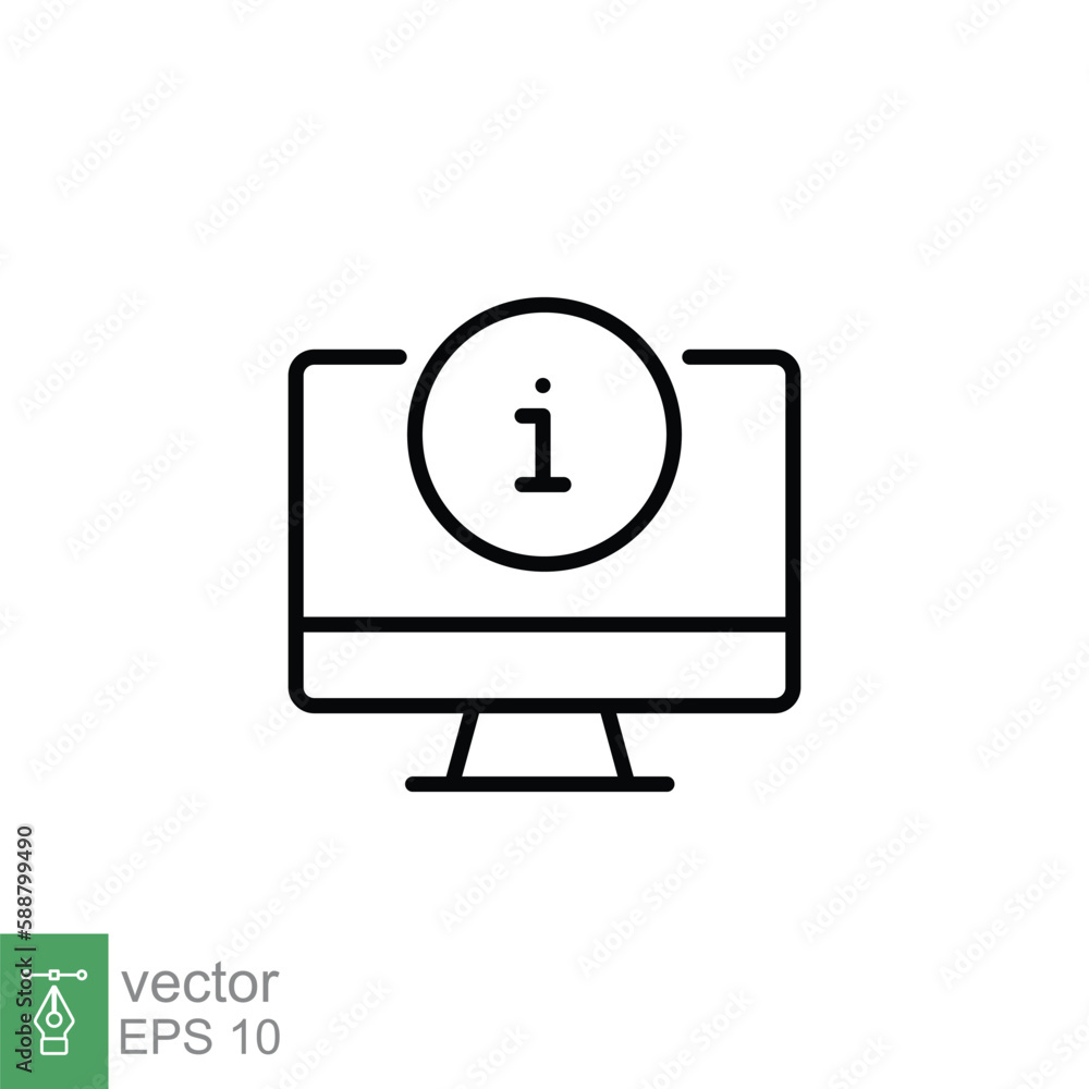 Poster monitor alert icon. exclamation mark, computer, technology concept. simple outline style. thin line 